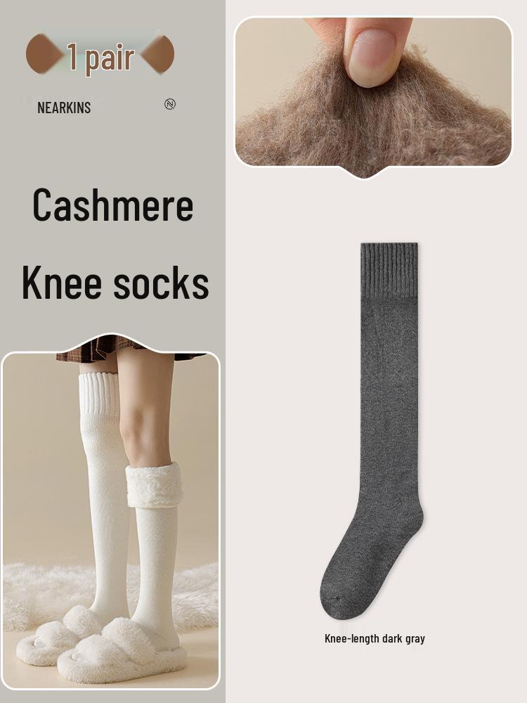 Women's Wool Over-the-Knee Fleece-Lined White Socks - Imitation Cashmere Long, Maternity Plus Size, Thick, Warm, Autumn & Winter Style