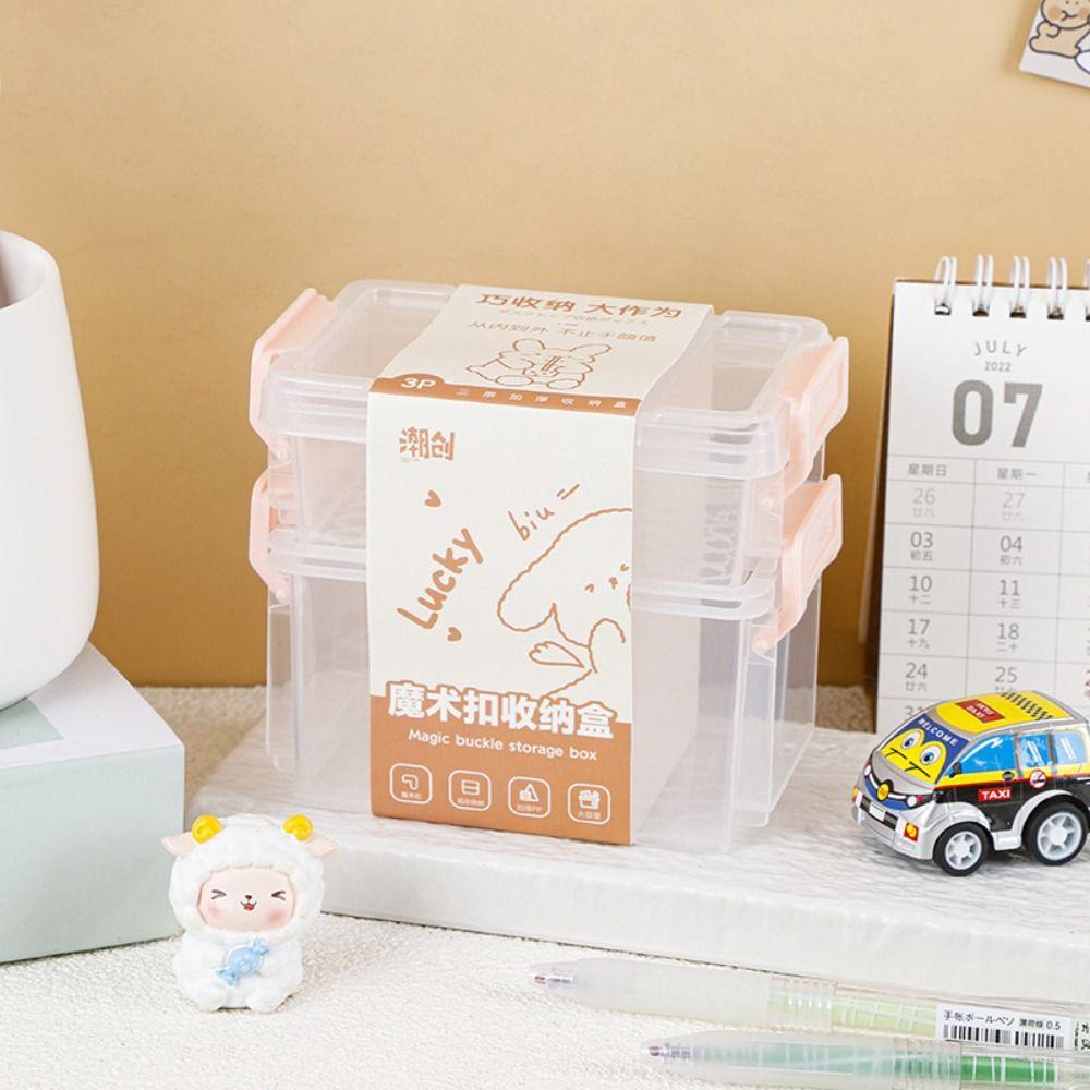 Multi-Function Multilayer Mini Storage Box Plastic Magic Buckle Jewelry Storage Case Transparent Small Stationery Holder Kitchen
