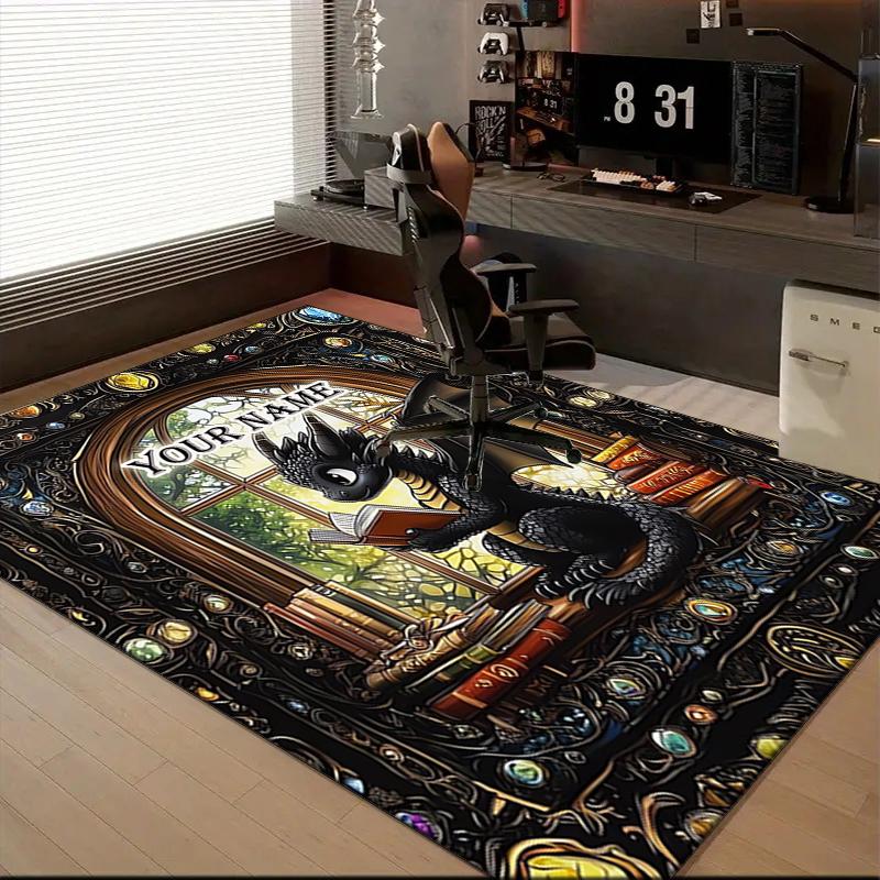 1PC Custom Name Fantasy Dragon Theme Floor Mat Ideal for Living Room, Game Rooms, Office, Bedroom, Floor Mat Playful Design