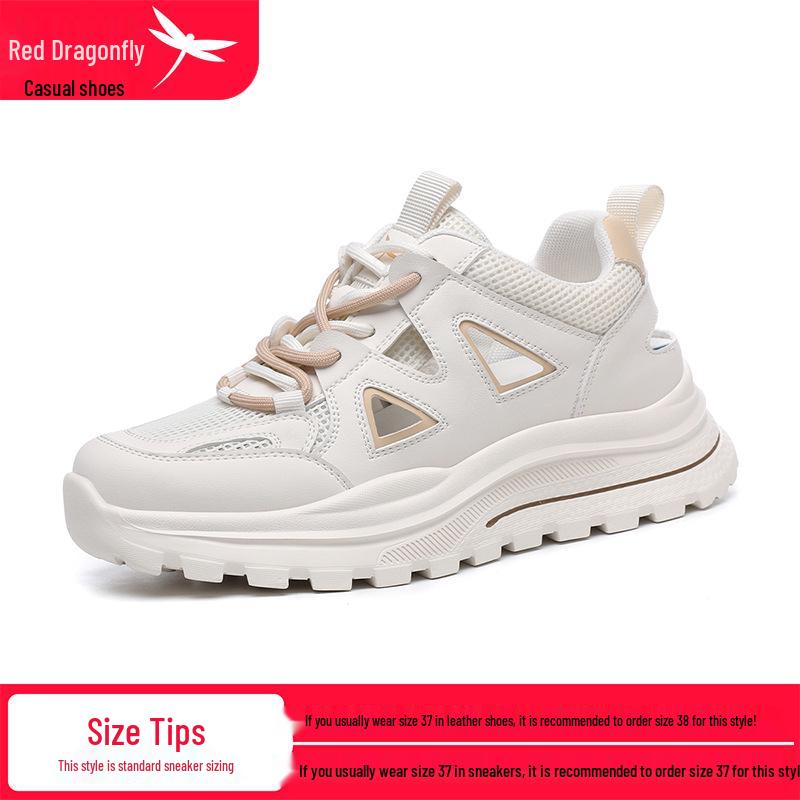 Red Dragonfly Women s Summer Breathable Sporty Sandals: Thick Sole, Height-Boosting, Closed Toe Size 35