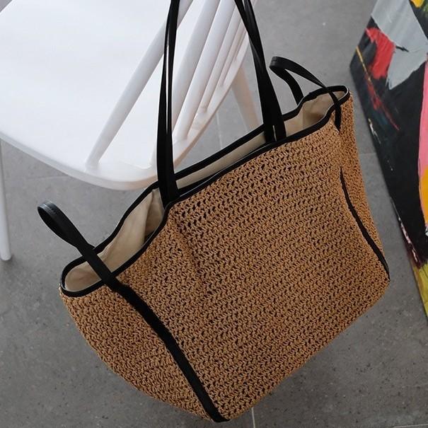 Bolsos de Mimbre Tejidos Casuales Diseño Grande de Lujo Capacidad Bolso de Mano Playa Hombro Simple Bolso de Mujer Compras Verano bolsos