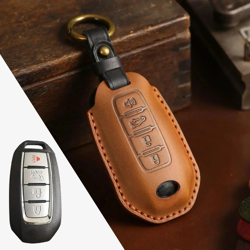 Leather Car Key Case Cover Holder Keychain Shell for Nissan Juke Leaf Micra K12 Note Patrol Qashqai J11 J10 Tiida Versa X Trail