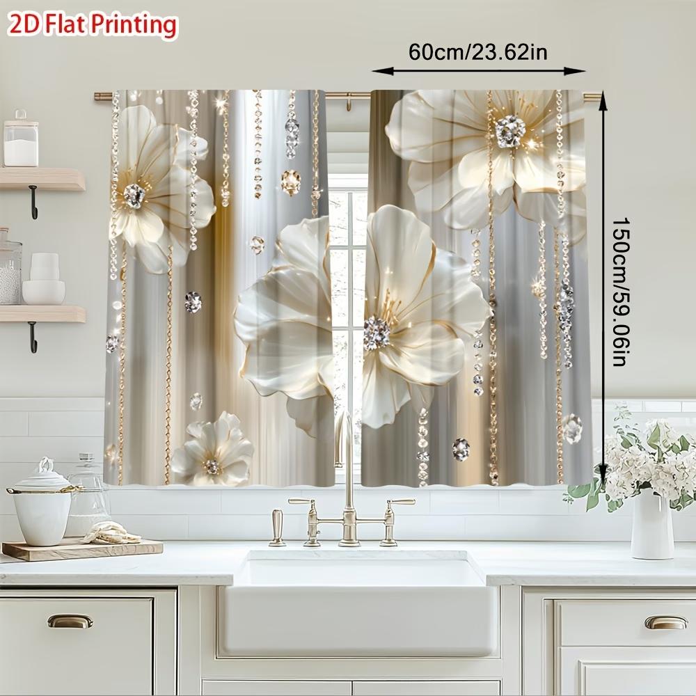 2PCS Digital Printed Curtains, Crystal Flowers Sparkling Floral Fantasy, Window Curtains for Living Room Bedroom Home Decoration