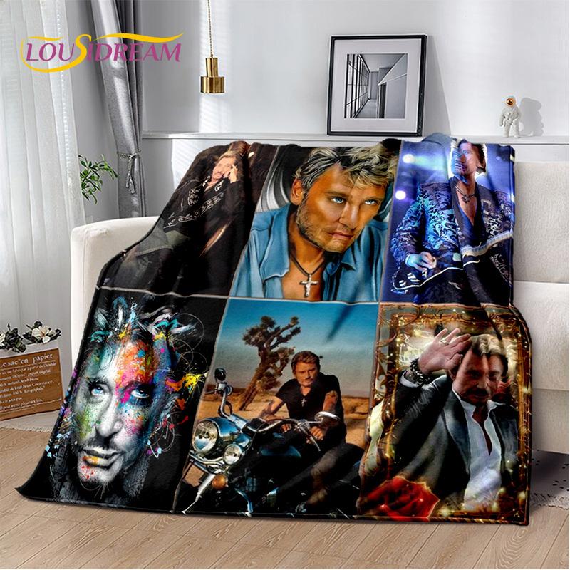 3D Printing Johnny Hallyday Rock Star Soft Flannel Blankets,Throw Blanket Comfortable Blanket for Picnic Beds Home Bedroom Cover