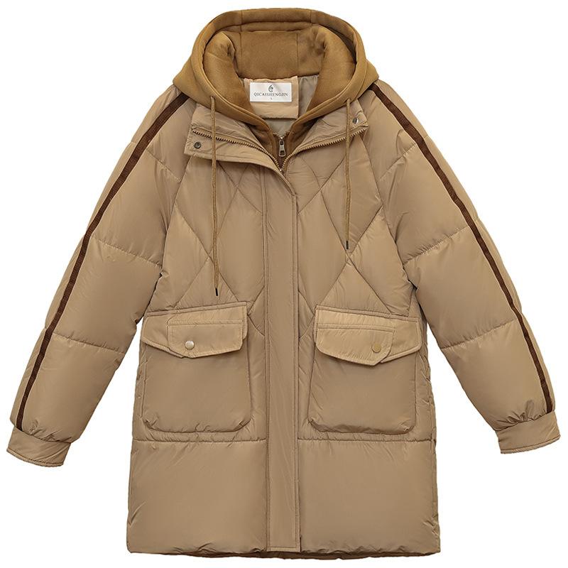 Down cotton jacket women's mid-length winter 2025 new cotton jacket fake two loose bread jackets thickened padded jackets