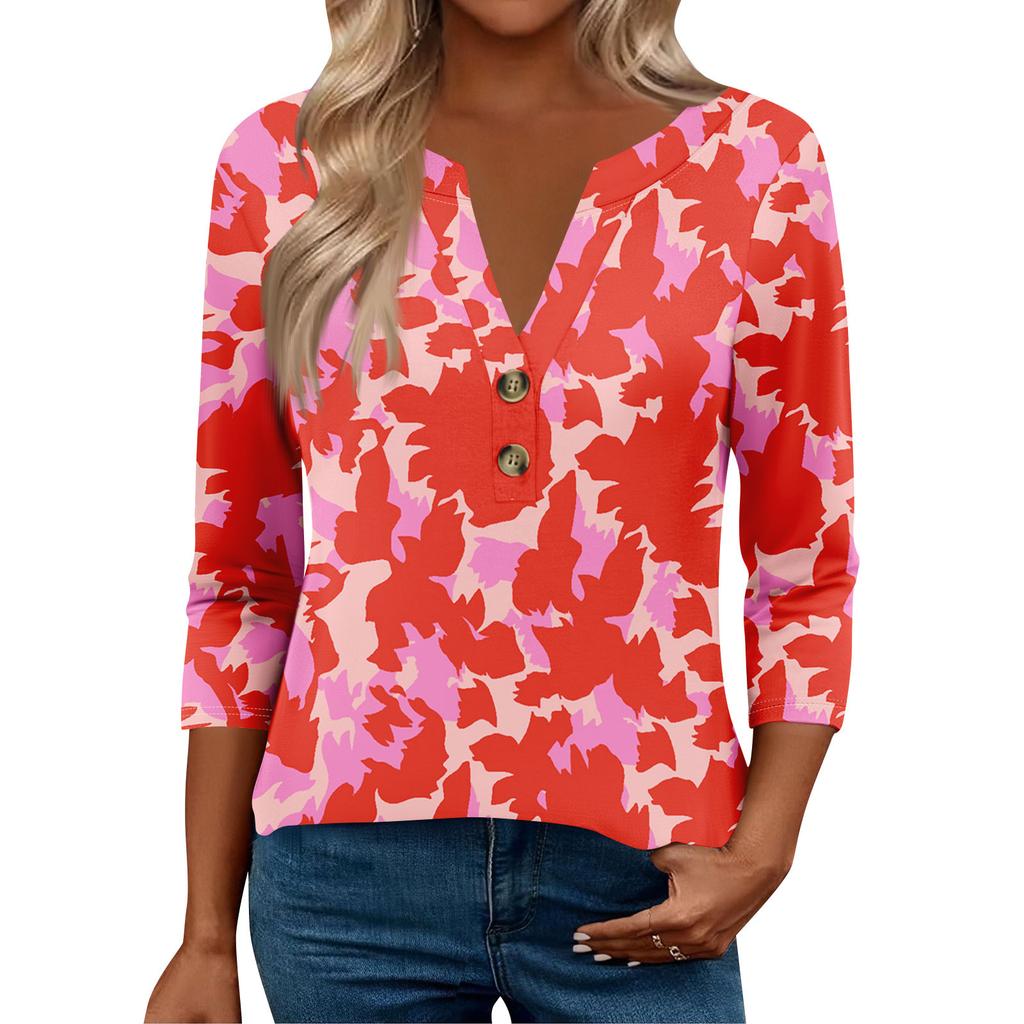 3/4 Sleeve Womens Tops For Women Henely Tops Button V Neck  Loose Fit Dressy Womens Summer Tops