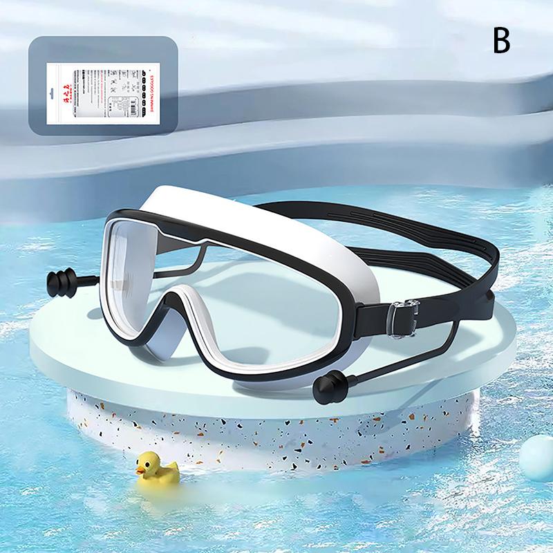 Adult Anti Fog Swimming Goggles with Earplugs Wide View Big Frame Diving Swim Glasses Professional Eyewear for Swimming Pool