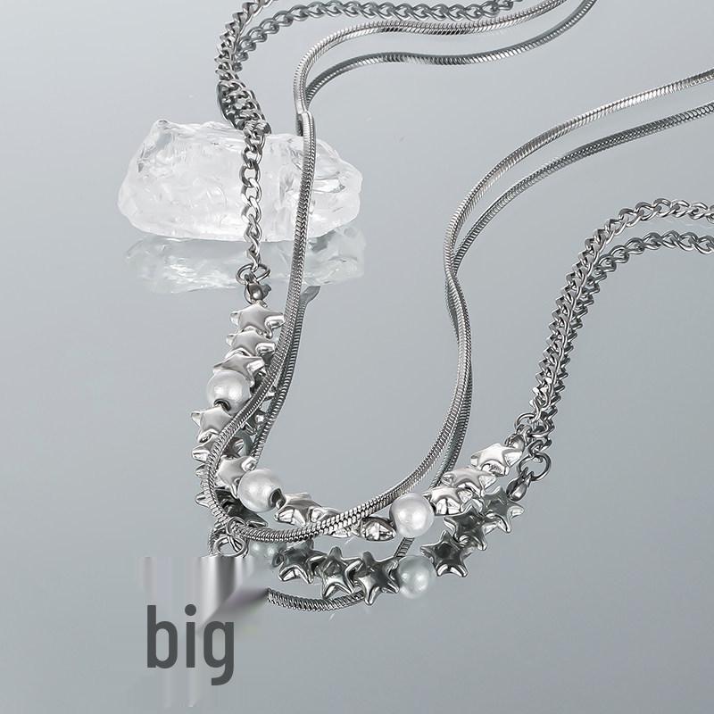 Double Layer Star Pendant Necklace - Women's Niche Luxury, Sweet & Cool Style, High-End Jewelry Accessory.