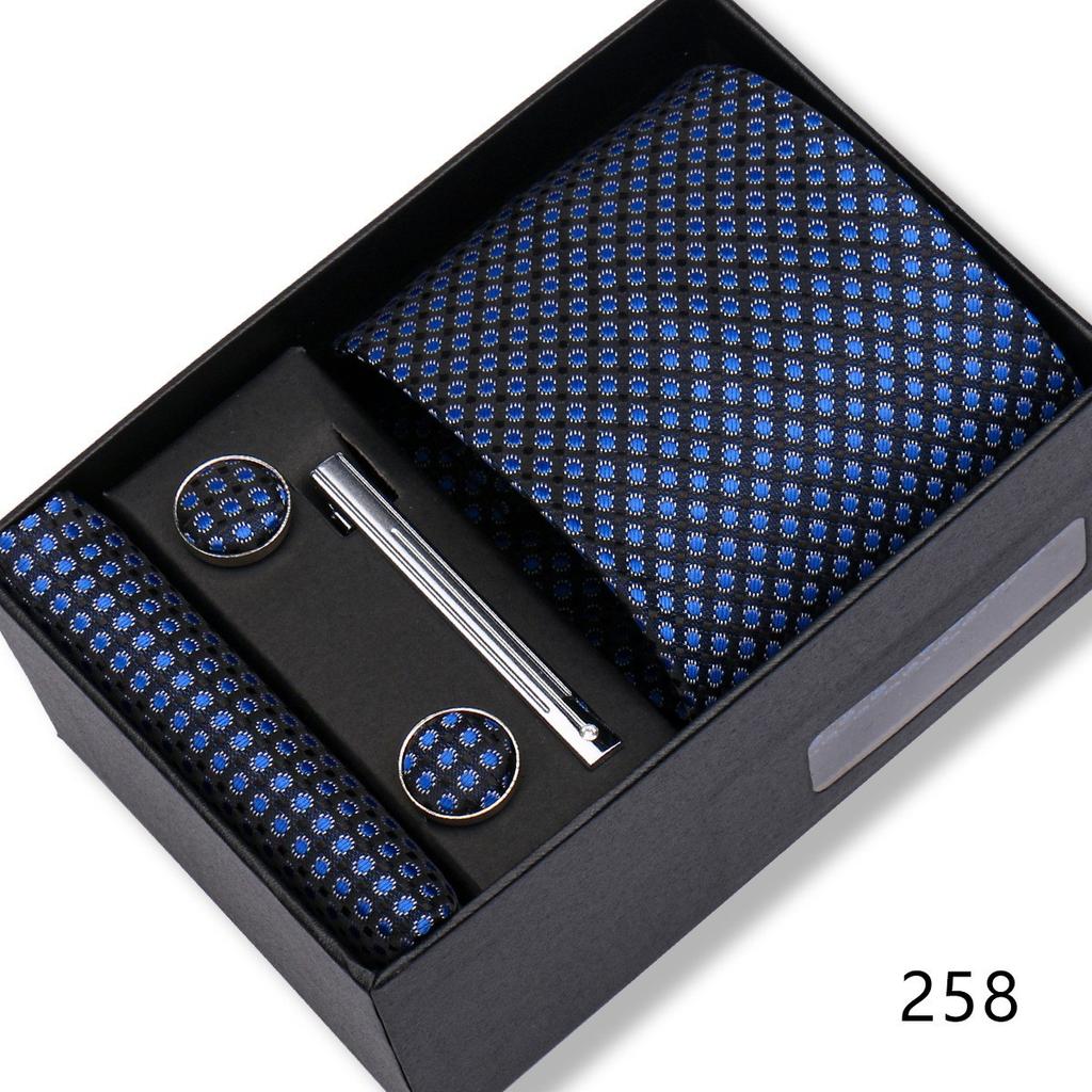 Ensemble Cadeau Boîte Pochette de Costume pour Homme Cravate Rayée Polyester Mode Premium Mariage Affaires