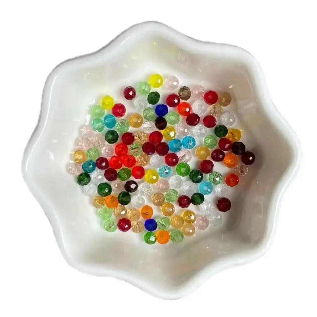 100pcs Czech Rondelle Crystal Beads AB Color Faceted Glass Beads Loose Spacer Beads for Jewelry Making DIY Necklace Accessories