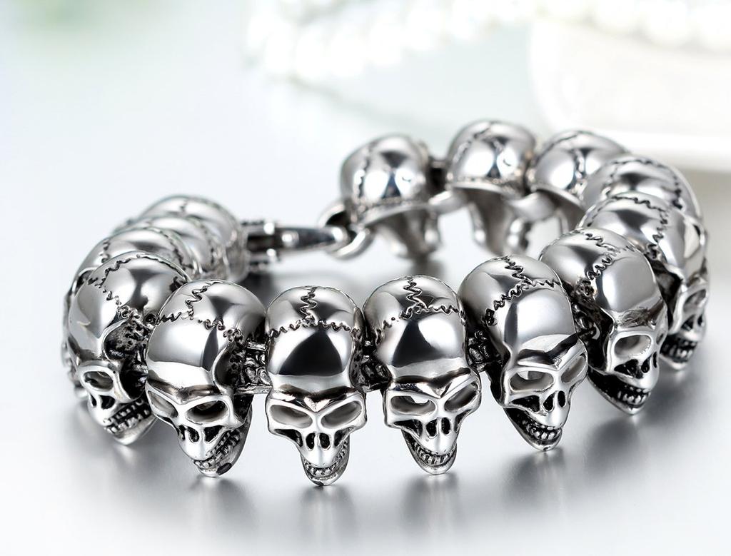 Armband Gothic Totenkopf Kette Edelstahl Silber [JEWELRYWE] Herren