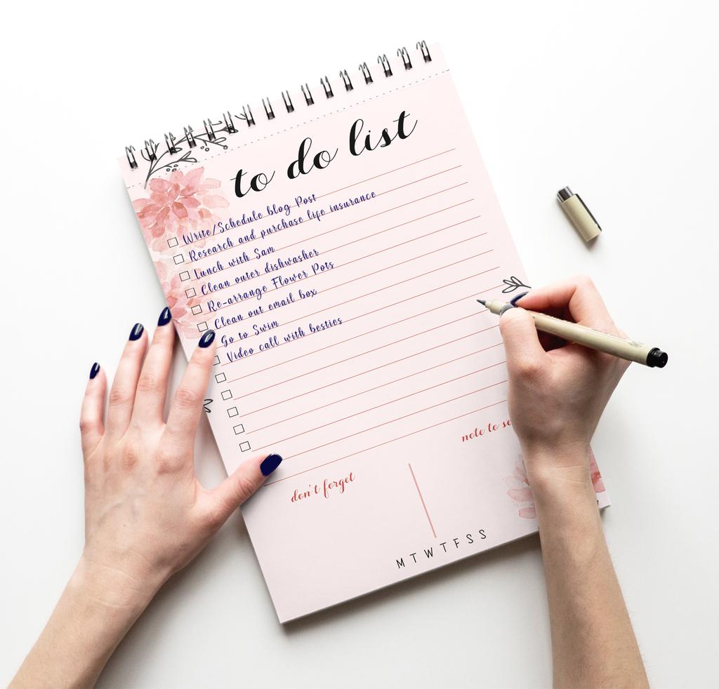 Inkdotpot To Do List Notepad – 6” X 9” Paper Stationery, Floral To Do List Spiral Notepad Daily Checklist-(50 Sheets)