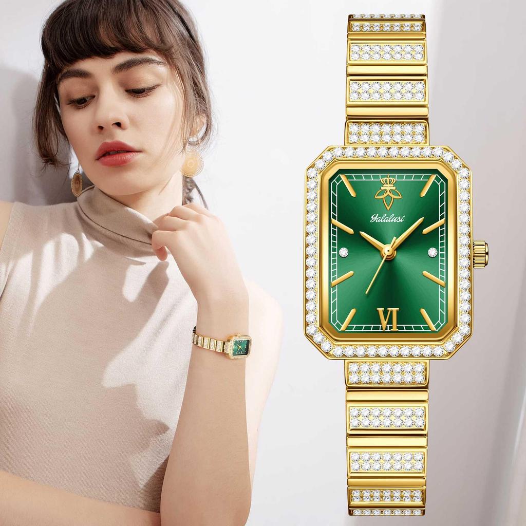 Fashion Womens Diamond Bracelet Watches Square Dial Waterproof Quartz Watch for Ladies