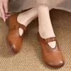 Daily casual shoes flat heel soft sole autumn new round head shallow mouth single shoes soft leather versatile women's shoes