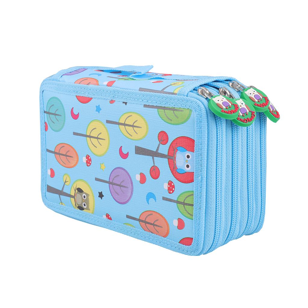 Cute owl shaped zipper pull Four-layer pencil case, portable exquisite stationery storage bag, essential art drawing pencil case