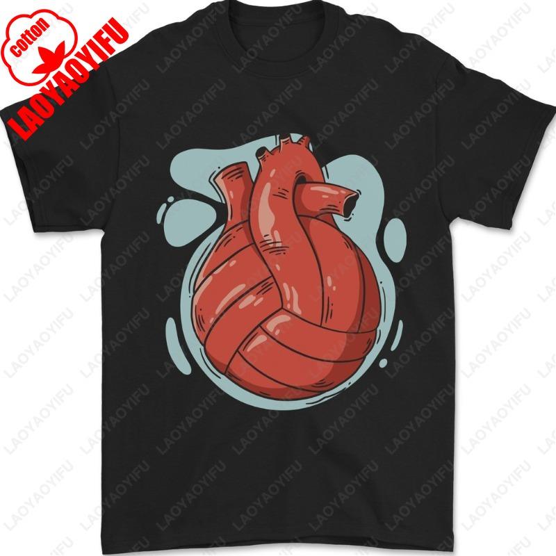 

Volleyball Shaped Like A Heart Mens TShirt High Quality Cotton Wen Women Unique Creative Novelty Pattern Tees Cotton Tops Gift 3XL