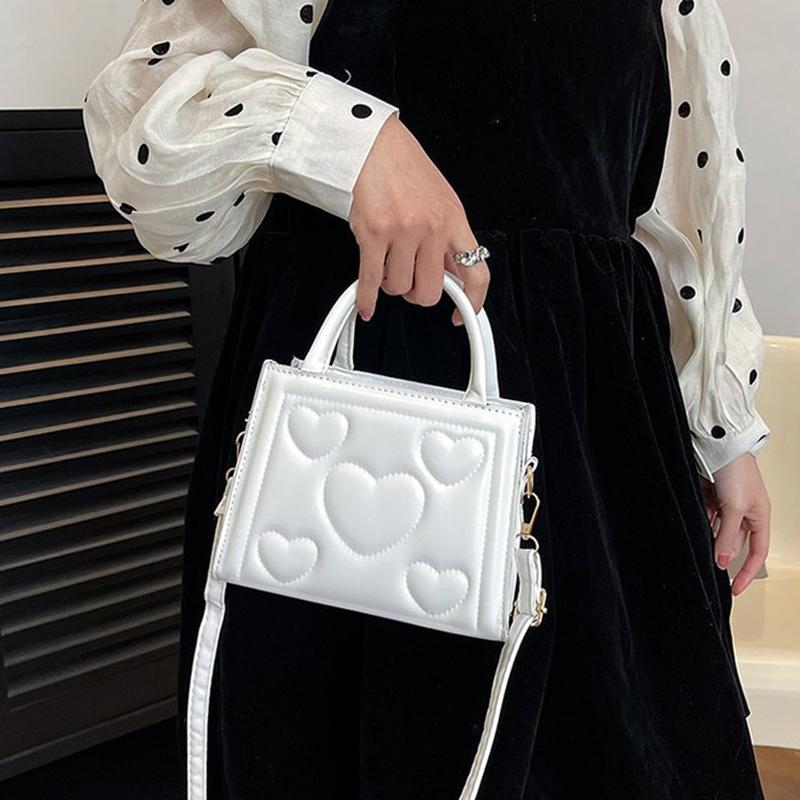 Elegantní Retro Jednobarevná Mini Kabelka Všestranná Korejský Styl Vzor Srdce Láska PU Kůže Crossbody Taška přes Rameno pro Středoškolačky