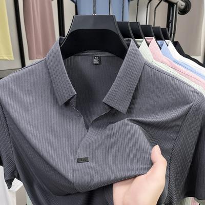 Classic Short-Sleeved Full Body Lapel Polo Shirt Business Casual Scissors Collar Men