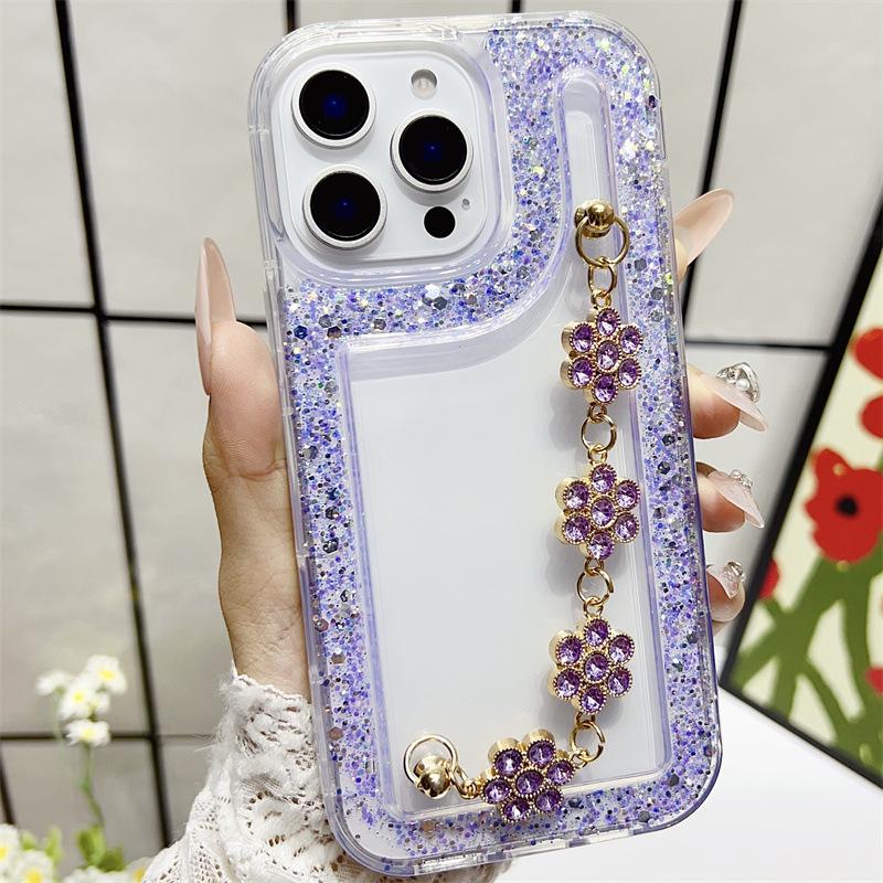 Samsung A56 Phone Case with Glitter Rhinestones, Bracelet Compatible, Supports S24 Ultra, Transparent, Cross-Border A14, A55, A1315.