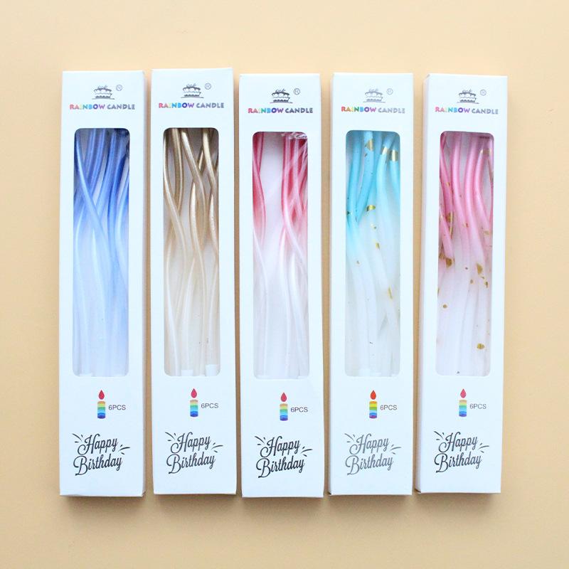 Birthday Cake Curve Gradient Candles Creative Party Party Box Set of 6 Curved Baking Decoration Candles