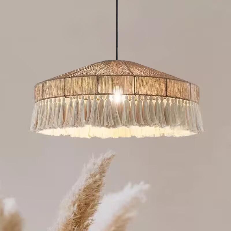 Wabi-Sabi Retro Hemp Rope Tassel Chandelier for Bedroom or Living Room
