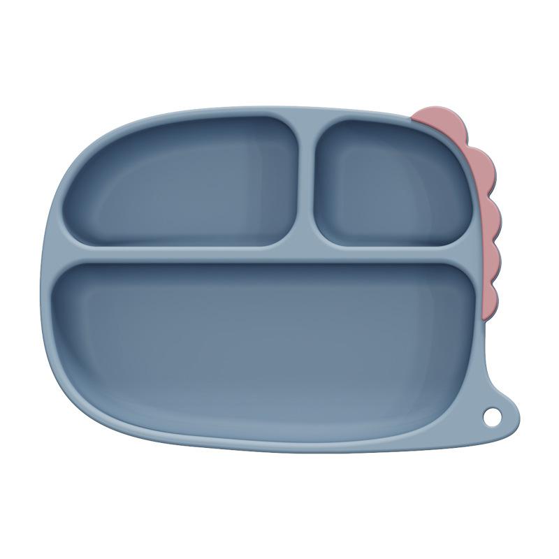 Cartoon dinosaur plate Children's complementary food Silicone plate bowl Fork spoon bib Anti-drop plate set