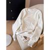 Womens 2026 Winter Loose Sweatshirt Floral Embroidery Lace Splice Casual Top