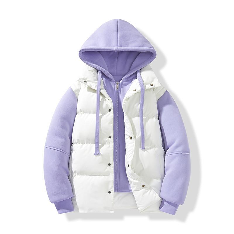 Winter new fake two-piece couple hooded cotton-padded clothes trendy brand wear warm cotton-padded jackets
