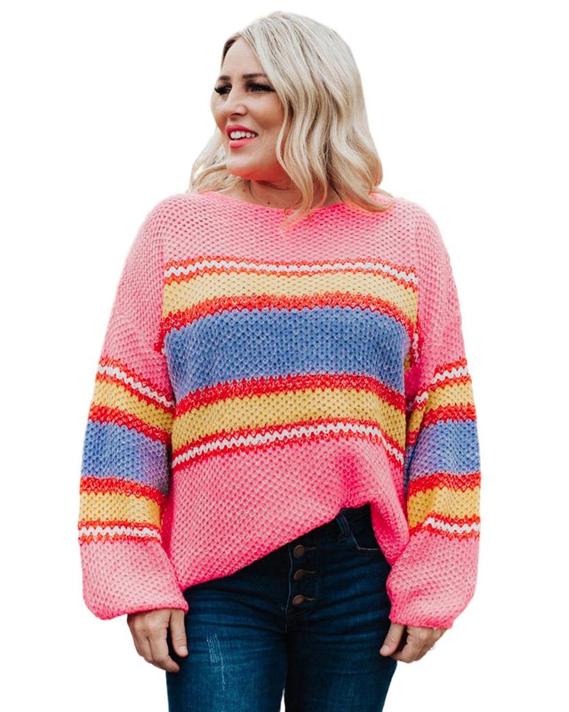 Azura Exchange Pink Plus Size Stripe Oversized Sweater