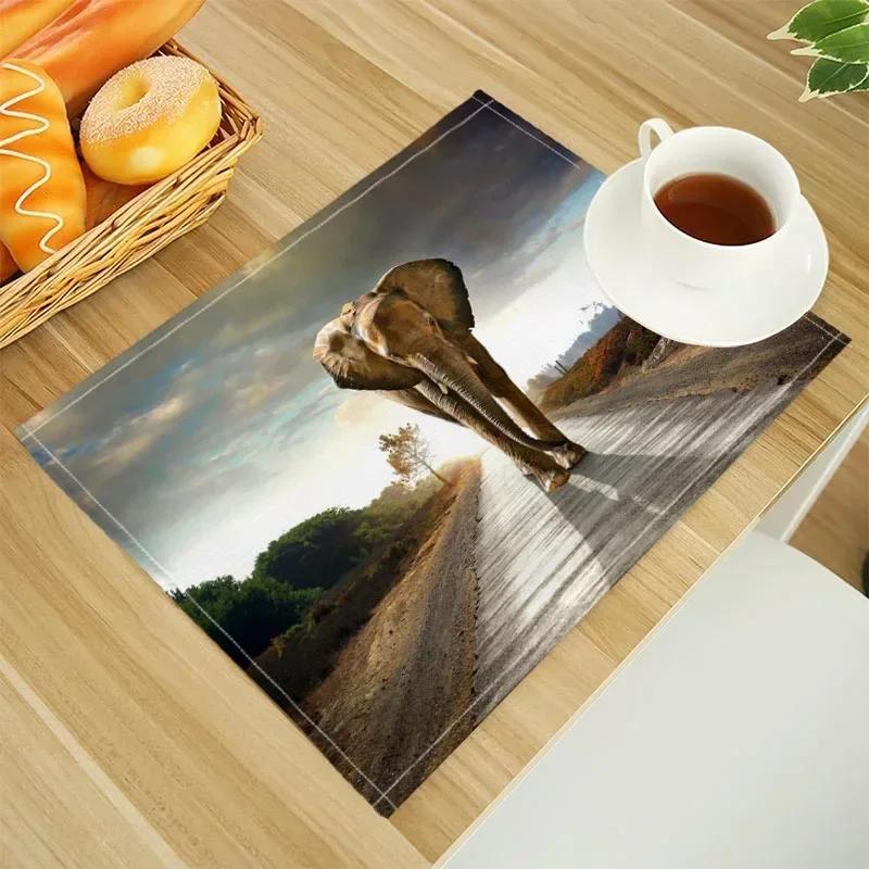 

6PC Cartoon Animal Animation Print Linen Dining Table Mats Alphabet Kitchen Placemat 30X45cm Coasters Pads Bowl Cup Mat 6PC 30x45CM