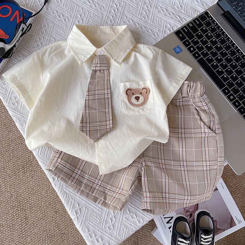 

Комплект летней одежды для мальчиков, футболка с коротким рукавом, детский комплект из двух предметов в стиле колледжа, лето 120