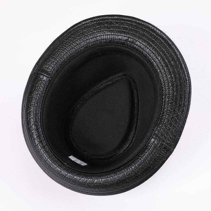 Men's Cowhide Fedora Hat - Autumn/Winter Retro Leather Gentleman's Jazz Cap for Middle-Aged & Elderly