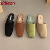 Fashion Summer Spring Fashion Square Toe Ladies Flats Slippers Luxury Flats Slippers Shoes For Women Mules Female Slides Sandals Shoes