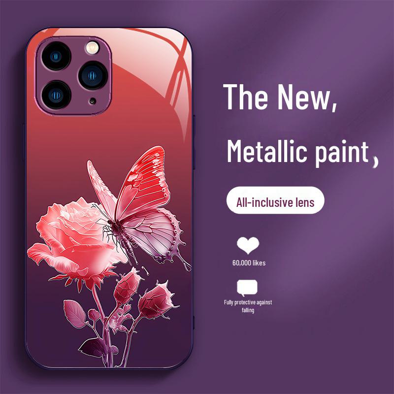 Funda líquida todo incluido con degradado de flores y mariposas para iPhone 11Pro Max Rose 14.