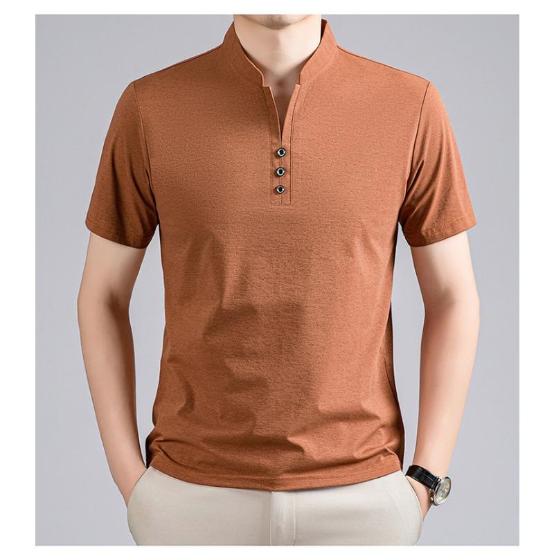 Men's Slim Fit Stand Collar Henley T-Shirt - Casual Button Detail Short Sleeve Top
