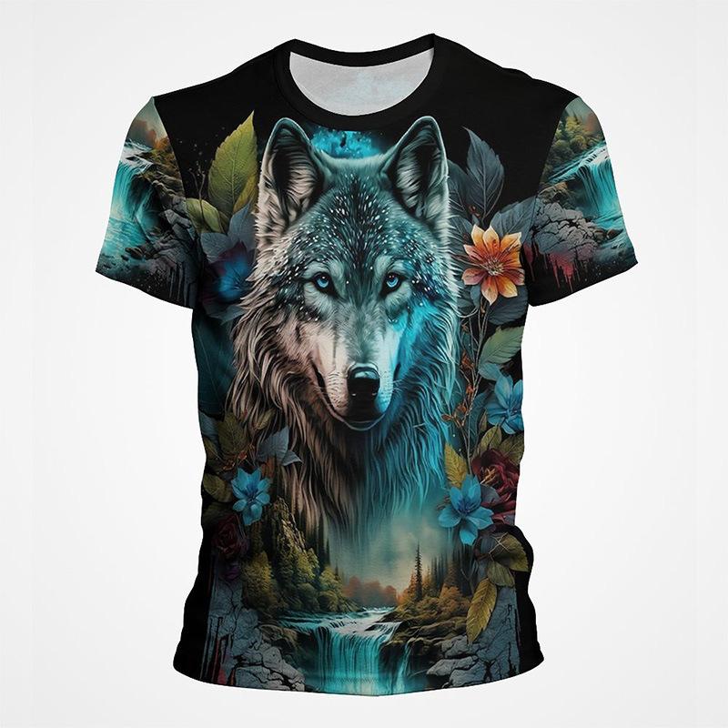 Animal Wolf 3D Digital Printed Men's Fashion Trend Round Neck Short Sleeved T-shirt