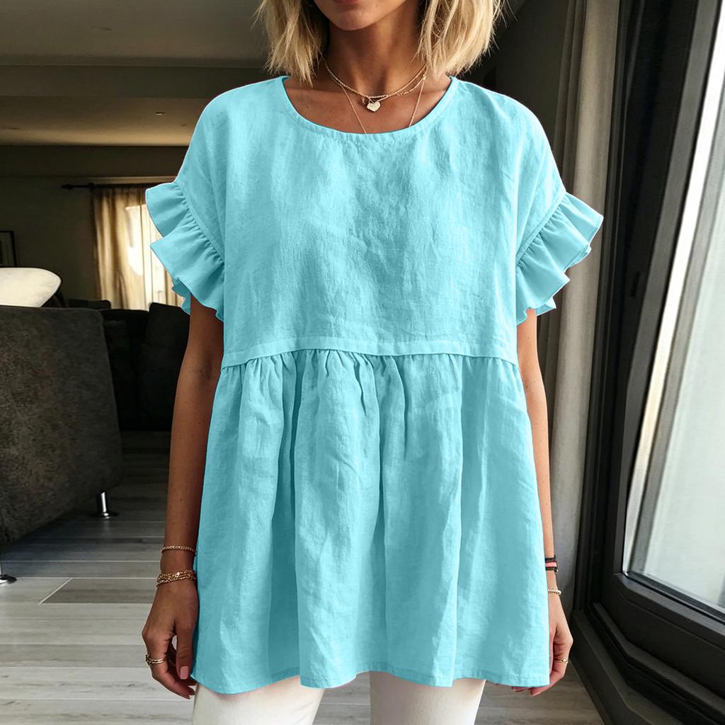 Women's Color Spring/Summer Color Round Neck Short Sleeved Women's Top T-shirt