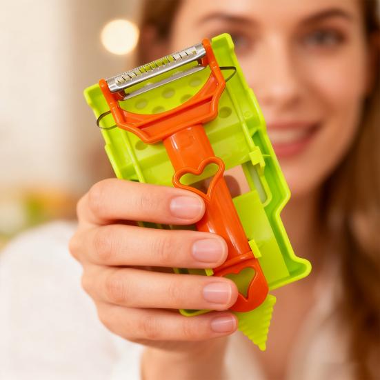 Škrabka 3 v 1 Dual Julienne & na zeleninu Nerezové čepele Škrabka s ergonomickou rukojetí Multifunkční kuchyňský nástroj pro krájení a strouhání