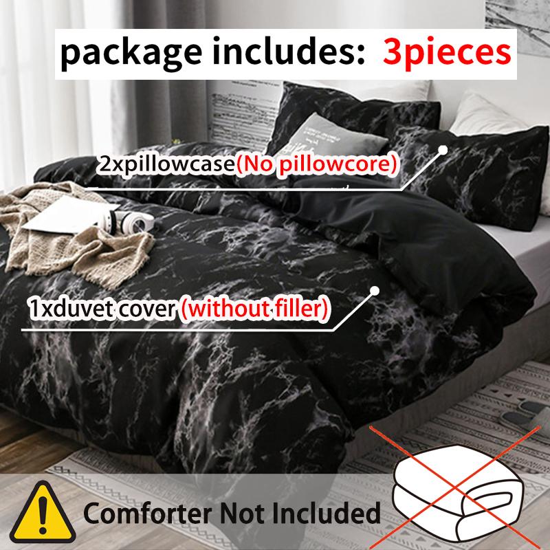 3Pcs Marble Pattern Print Duvet Cover Set, Soft Skin-Friendly Bedding Set Includes 1 Duvet Cover And 2 Pillowcases