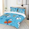 Copripiumino per Bambini con Stampa di Pesce Squalo Cartone Animato Blu e Bianco Decorazione di Lusso per la Camera da Letto di Bambini e Adolescenti Regalo Misura Queen