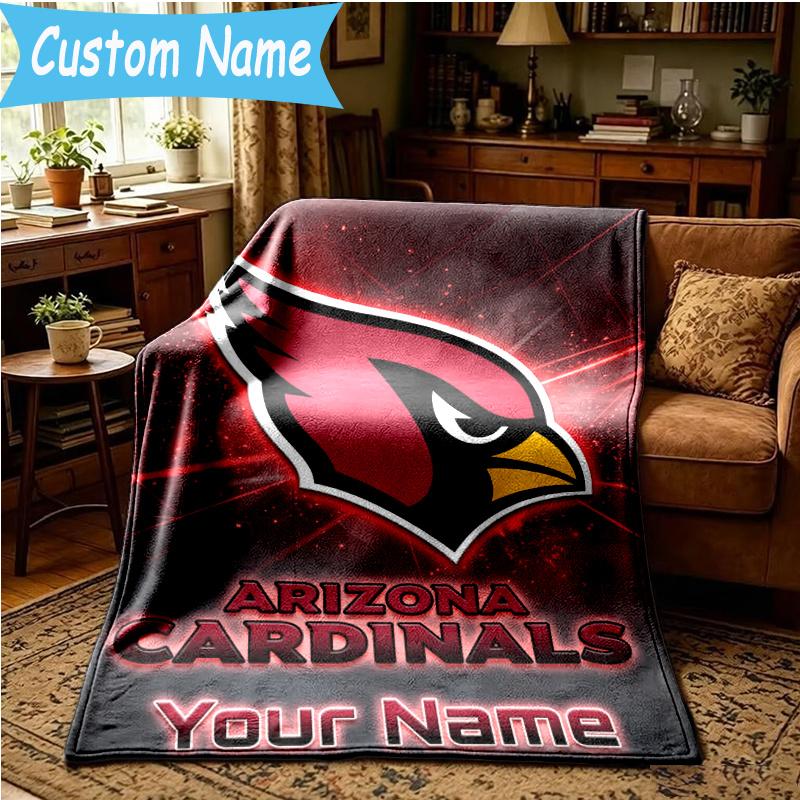 Custom Name Cardinals football Blanket Flannel Blanket for Camping, Hiking, Garden Parties, Picnic Essentials,gift for family and friend
