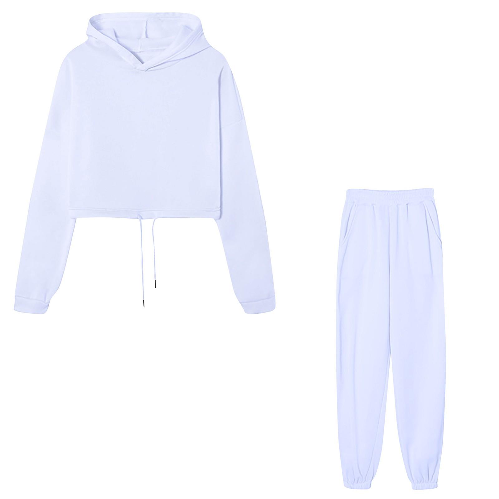 

Женский спортивный модный однотонный повседневный комплект из двух предметов с капюшоном XL белый