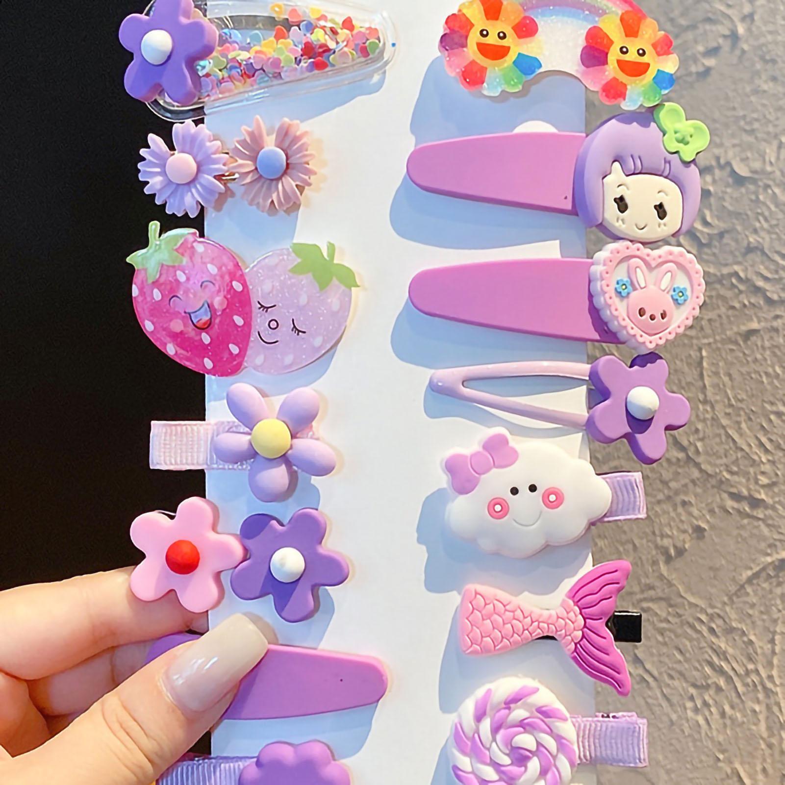 

Набор из 14 шт. Заколка для волос Милая Красочная Принцесса Цветок Фрукты Мультяшный Узор Детская Заколка для Волос для Девочек Фиолетовый