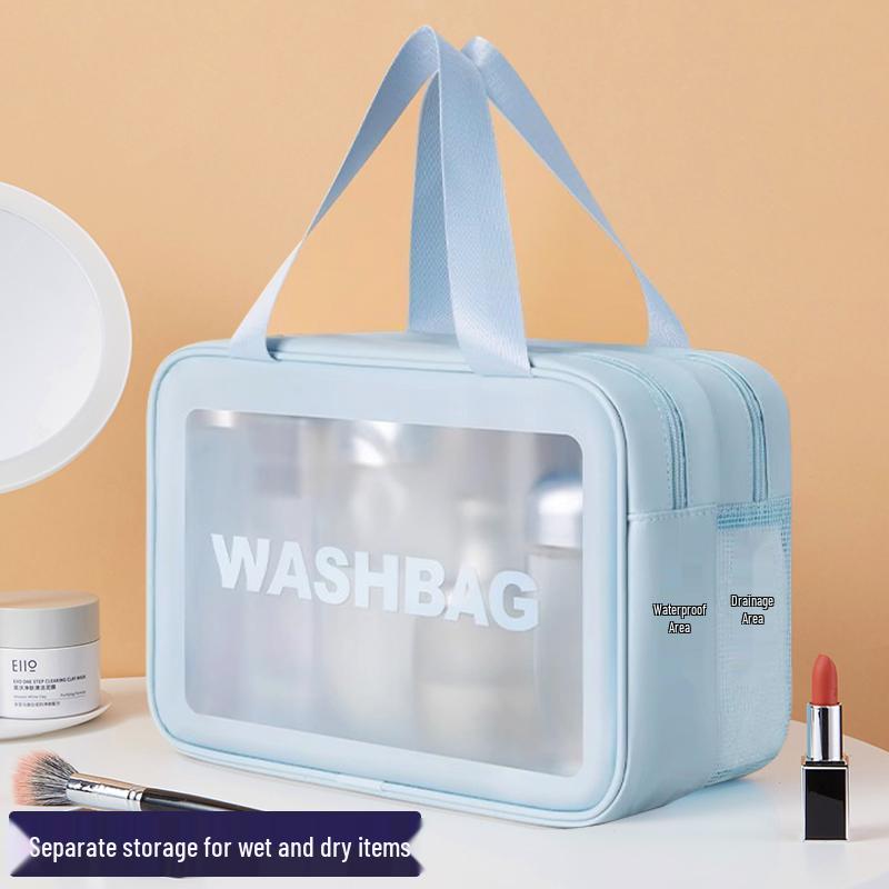 Waterproof Toiletry Bag: Women's Large Capacity Makeup & Cosmetics Travel Bag, Wet/Dry Separation, Portable Handheld Design.