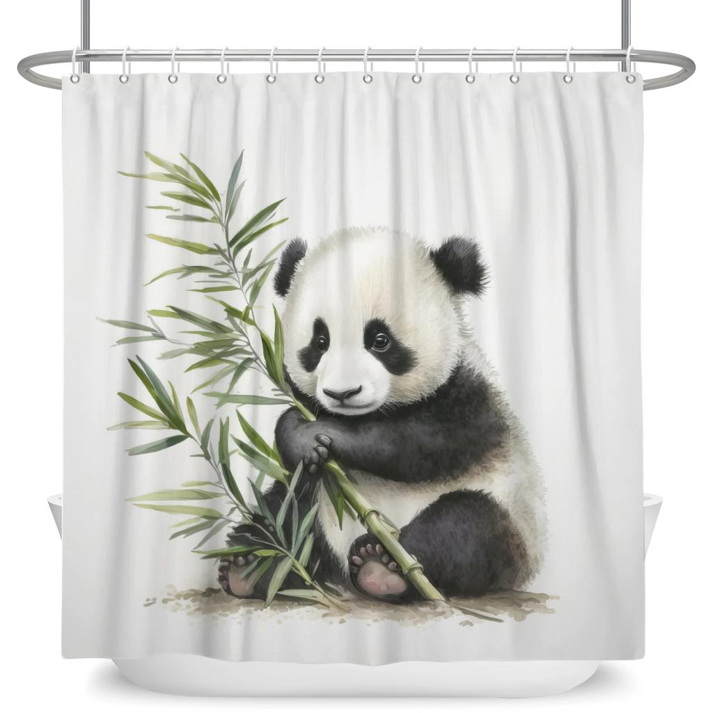 Animal Panda Cartoon Funny Shower Curtains Waterproof Polyester Green Bamboo Plants Printing Shower Curtain for Bathroom Decor