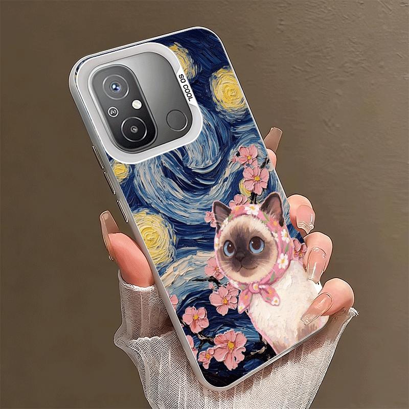 Cute Floral Headscarf Kitten Shockproof Phone Case for Xiaomi Poco X7 X6 X5 X3 Pro F7 Ultra M8 Redmi 15C 15 14C 13C 12C 10C 13 1