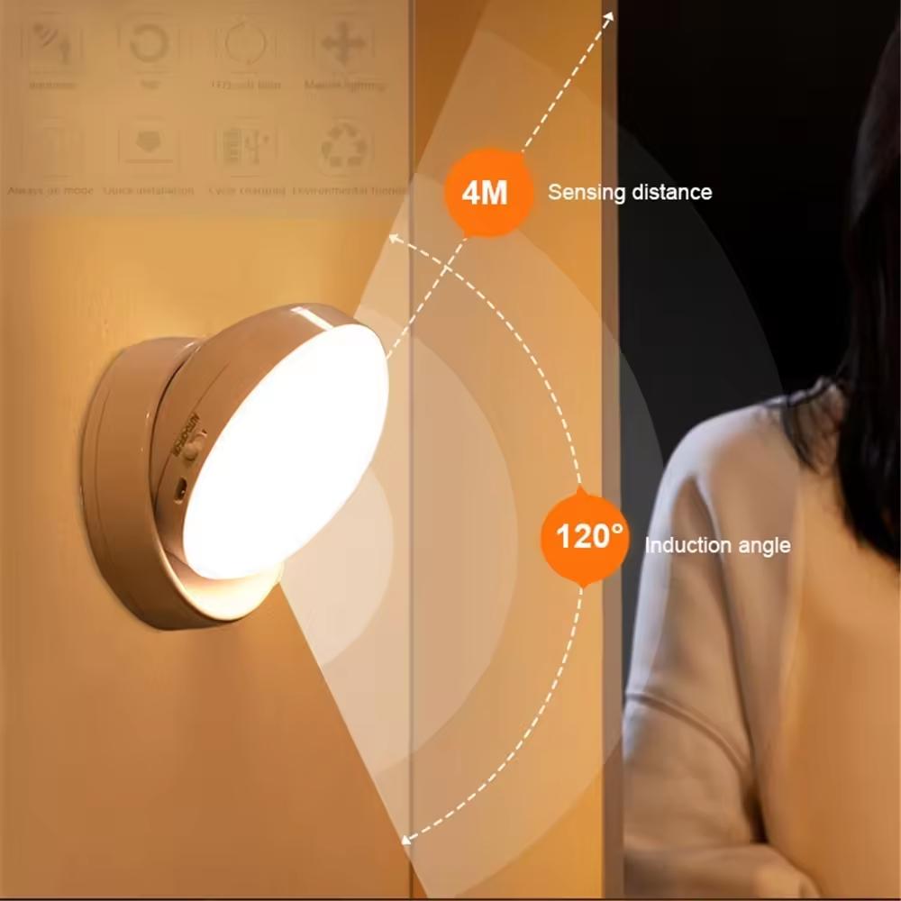 Rechargeable Motion Sensor Night Light 360° Rotatable Magnetic LED Lamp Auto On/Off Cordless Lighting for Stairs Closet Bedside