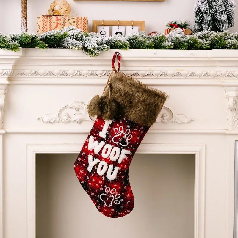1pc Christmas Ornaments Socks Pendants Fur Collar Lattice Socks Christmas Tree Decorations Navidad 2025