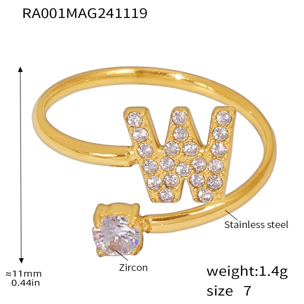 Qiong Yao 26-Letter Zircon Inlaid Jewelry Set: Gold-Plated Titanium Steel Necklace, Bracelet, Ring, and Stud Earrings.