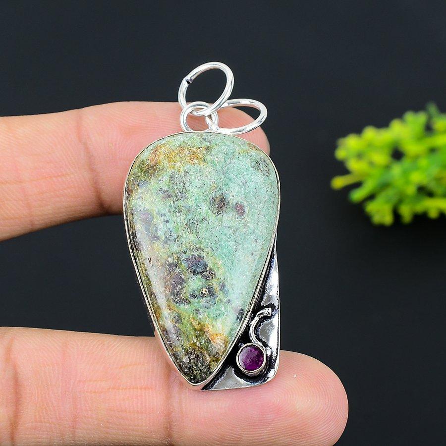 Ruby Fuchsite Lab-Created Handmade 925 Sterling Silver Pendant 2.29" P0o26